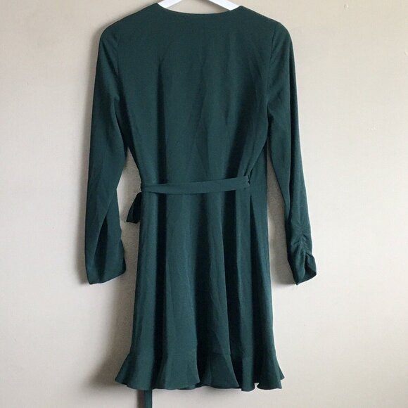 Gianni Bini Forest Green Long‎ Sleeve Ruffle Wrap Mini Dress - Size XS - Picture 5 of 12